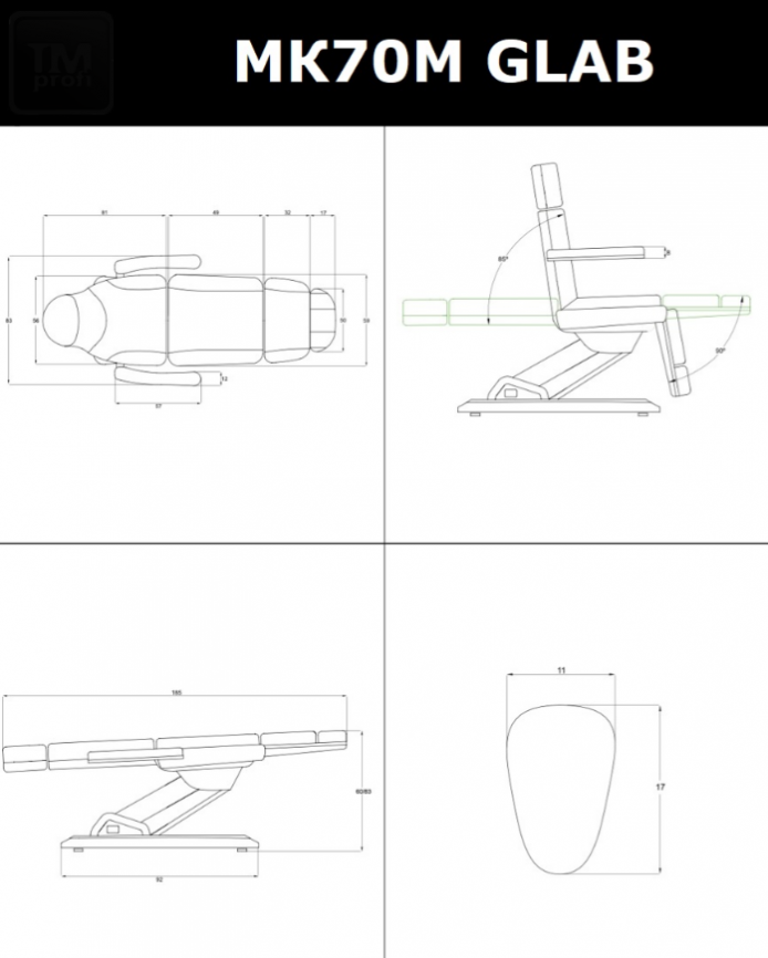 Кресло косметологическое 3-х моторное МК70 GLAB фото 14